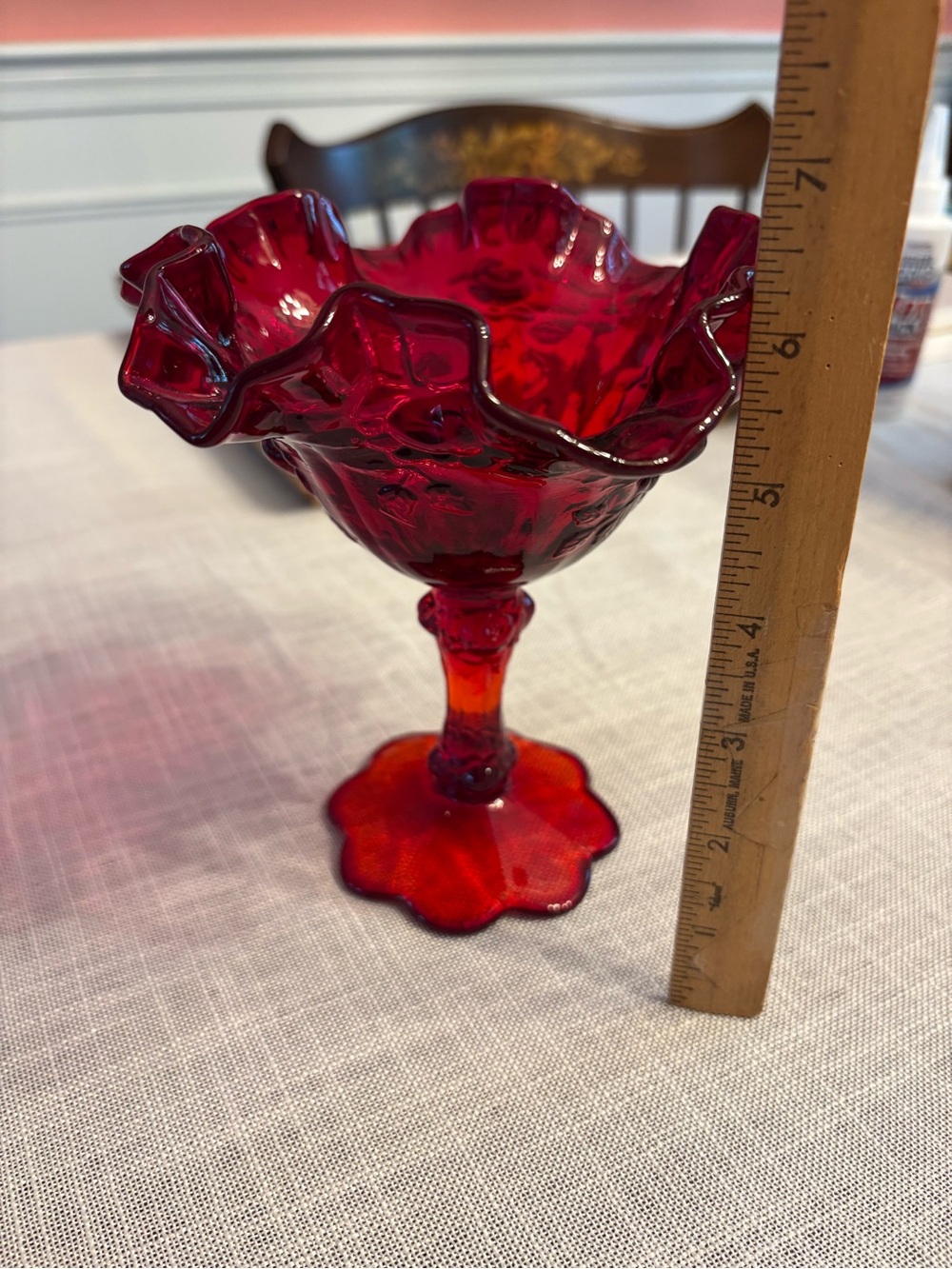 Fenton Cranberry Red Ruffled Compote - Picture 4 of 4